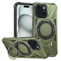 For iPhone 15 MagSafe Magnetic Shockproof Phone Case with Ring Holder(Dark Green)