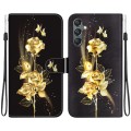 For Samsung Galaxy A25 5G Crystal Texture Colored Drawing Leather Phone Case(Gold Butterfly Rose)