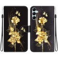 For Samsung Galaxy M54 Crystal Texture Colored Drawing Leather Phone Case(Gold Butterfly Rose)