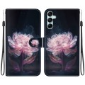 For Samsung Galaxy M14 Crystal Texture Colored Drawing Leather Phone Case(Purple Peony)