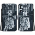 For Samsung Galaxy M14 Crystal Texture Colored Drawing Leather Phone Case(Cat Tiger Reflection)