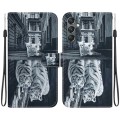 For Samsung Galaxy A24 4G Crystal Texture Colored Drawing Leather Phone Case(Cat Tiger Reflection)