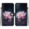 For Samsung Galaxy A12 5G Crystal Texture Colored Drawing Leather Phone Case(Purple Peony)