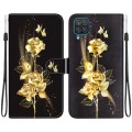 For Samsung Galaxy A12 5G Crystal Texture Colored Drawing Leather Phone Case(Gold Butterfly Rose)