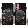 For Samsung Galaxy M13 4G Crystal Texture Colored Drawing Leather Phone Case(Black Rose)