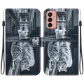 For Samsung Galaxy M13 4G Crystal Texture Colored Drawing Leather Phone Case(Cat Tiger Reflection)