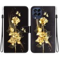 For Samsung Galaxy M53 5G Crystal Texture Colored Drawing Leather Phone Case(Gold Butterfly Rose)