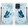 For Samsung Galaxy M33 5G Crystal Texture Colored Drawing Leather Phone Case(Blue Pansies)