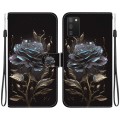 For Samsung Galaxy A03s US Version Crystal Texture Colored Drawing Leather Phone Case(Black Rose)