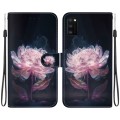 For Samsung Galaxy A41 Crystal Texture Colored Drawing Leather Phone Case(Purple Peony)