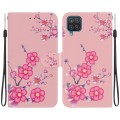 For Samsung Galaxy A22 4G Crystal Texture Colored Drawing Leather Phone Case(Cherry Blossoms)