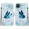 For Samsung Galaxy A22 4G Crystal Texture Colored Drawing Leather Phone Case(Blue Pansies)