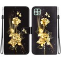 For Samsung Galaxy A22 5G Crystal Texture Colored Drawing Leather Phone Case(Gold Butterfly Rose)