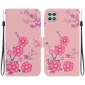 For Samsung Galaxy A22 5G Crystal Texture Colored Drawing Leather Phone Case(Cherry Blossoms)