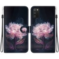 For Samsung Galaxy A02s EU Version Crystal Texture Colored Drawing Leather Phone Case(Purple Peony)