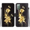 For Samsung Galaxy Note20 Crystal Texture Colored Drawing Leather Phone Case(Gold Butterfly Rose)