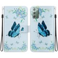 For Samsung Galaxy Note20 Crystal Texture Colored Drawing Leather Phone Case(Blue Pansies)