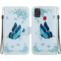 For Samsung Galaxy A21s Crystal Texture Colored Drawing Leather Phone Case(Blue Pansies)