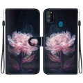 For Samsung Galaxy M30s / M21 Crystal Texture Colored Drawing Leather Phone Case(Purple Peony)