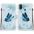 For Samsung Galaxy M30s / M21 Crystal Texture Colored Drawing Leather Phone Case(Blue Pansies)