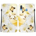 For Samsung Galaxy A40 Crystal Texture Colored Drawing Leather Phone Case(Gold Butterfly Epiphyllum)