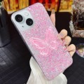 For iPhone 15 Plus Starry Sequin Embroidered Butterfly Epoxy TPU Phone Case(Pink)