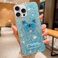 For iPhone 15 Pro Max Starry Sequin Rhinestones Butterfly Epoxy TPU Phone Case(Blue)