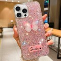 For iPhone 15 Pro Max Starry Sequin Rhinestones Butterfly Epoxy TPU Phone Case(Pink)