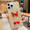 For iPhone 15 Pro Starry Sequin Rhinestones Butterfly Epoxy TPU Phone Case(Yellow)