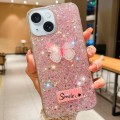 For iPhone 15 Plus Starry Sequin Rhinestones Butterfly Epoxy TPU Phone Case(Pink)