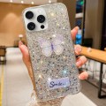 For iPhone 14 Pro Starry Sequin Rhinestones Butterfly Epoxy TPU Phone Case(Silver)