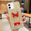 For iPhone 12 Starry Sequin Rhinestones Butterfly Epoxy TPU Phone Case(Yellow)