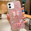 For iPhone 12 Starry Sequin Rhinestones Butterfly Epoxy TPU Phone Case(Pink)