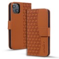 For iPhone 14 Plus Business Diamond Buckle Leather Phone Case with Lanyard(Brown)