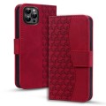 For iPhone 15 Pro Max Business Diamond Buckle Leather Phone Case with Lanyard(Wine Red)