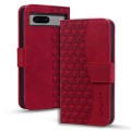 For Google Pixel 7 5G Business Diamond Buckle Leather Phone Case with Lanyard(Wine Red)