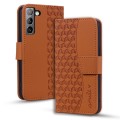 For Samsung Galaxy S22 5G Diamond Buckle Leather Phone Case with Lanyard(Brown)