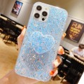 For iPhone 15 Pro Max Starry Sequin Heart Stand Epoxy TPU Phone Case(Blue)