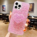 For iPhone 15 Pro Starry Sequin Heart Stand Epoxy TPU Phone Case(Pink)