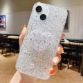 For iPhone 15 Plus Starry Sequin Heart Stand Epoxy TPU Phone Case(Silver)