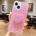 For iPhone 15 Plus Starry Sequin Heart Stand Epoxy TPU Phone Case(Pink)