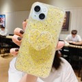 For iPhone 14 Plus Starry Sequin Heart Stand Epoxy TPU Phone Case(Yellow)