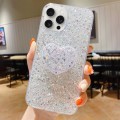 For iPhone 14 Pro Starry Sequin Heart Stand Epoxy TPU Phone Case(Silver)