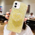 For iPhone 12 mini Starry Sequin Heart Stand Epoxy TPU Phone Case(Yellow)