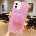 For iPhone 12 mini Starry Sequin Heart Stand Epoxy TPU Phone Case(Pink)