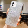 For iPhone 11 Starry Sequin Heart Stand Epoxy TPU Phone Case(Silver)