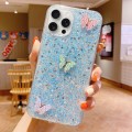 For iPhone 15 Pro Max Starry Sequin Rhinestones Color Butterflies Epoxy TPU Phone Case(Blue)