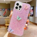 For iPhone 15 Pro Starry Sequin Rhinestones Color Butterflies Epoxy TPU Phone Case(Pink)