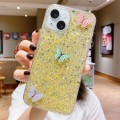 For iPhone 15 Plus Starry Sequin Rhinestones Color Butterflies Epoxy TPU Phone Case(Yellow)