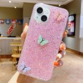 For iPhone 15 Plus Starry Sequin Rhinestones Color Butterflies Epoxy TPU Phone Case(Pink)